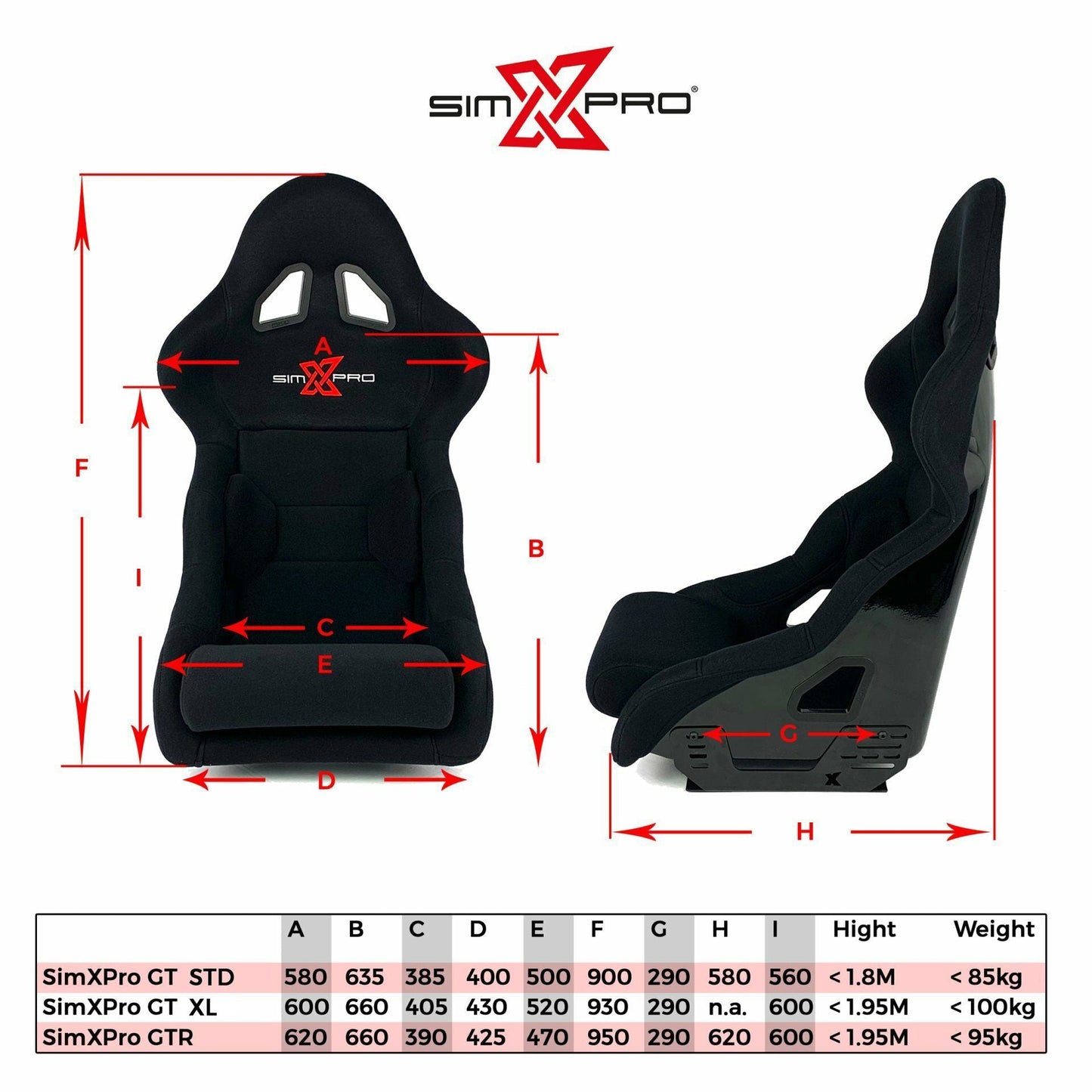 SimXPro® GT-RS® XL GT SEAT + Seat Mounts Included