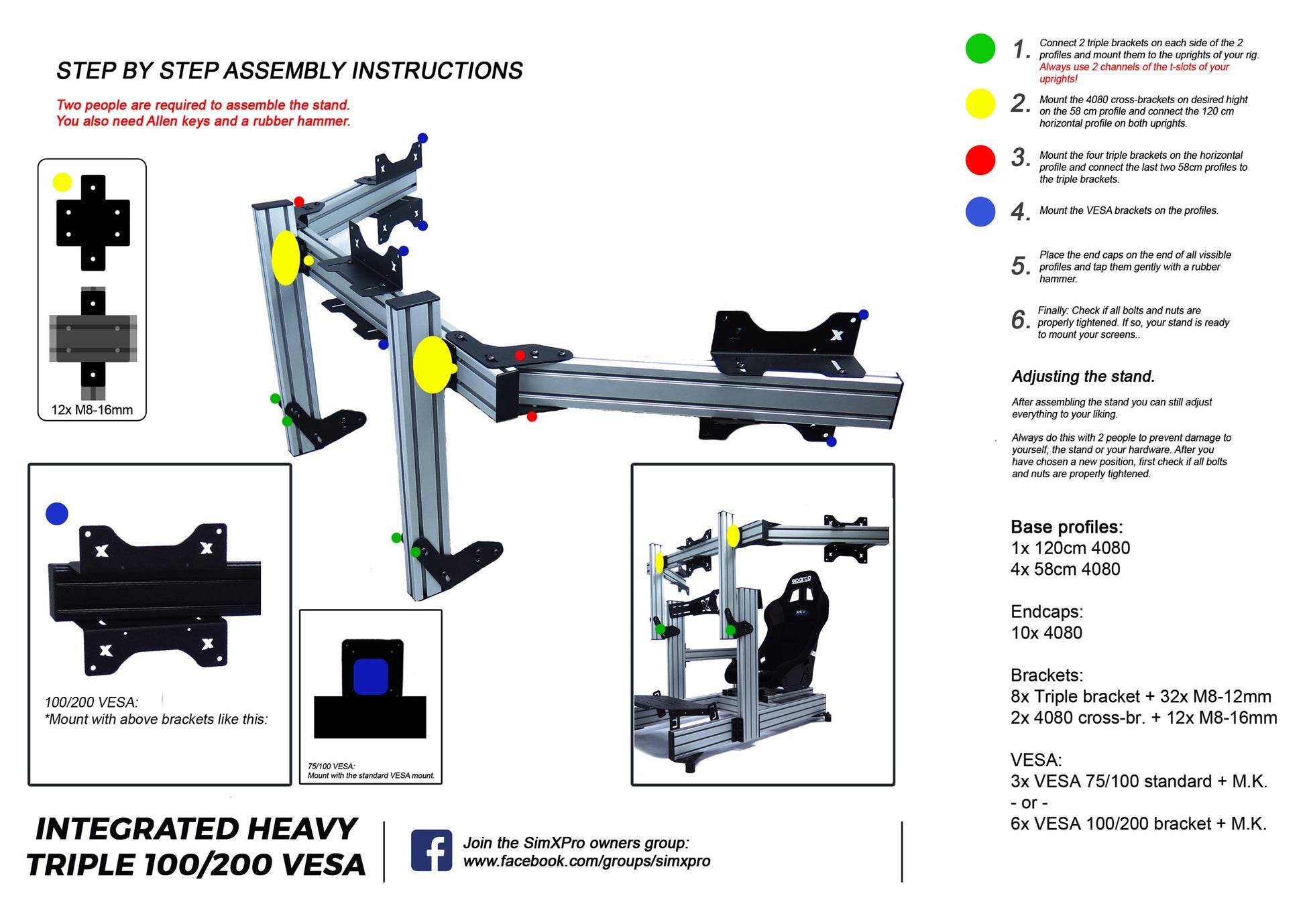 SimXPro Integrated Triple Screen Setup Heavy - VESA 75-100-200 - Black - KartKings