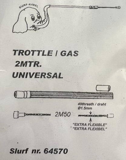 Gaskabel Universeel / remkabel/ koppeling kabel aflopende kop incl buiten kabel